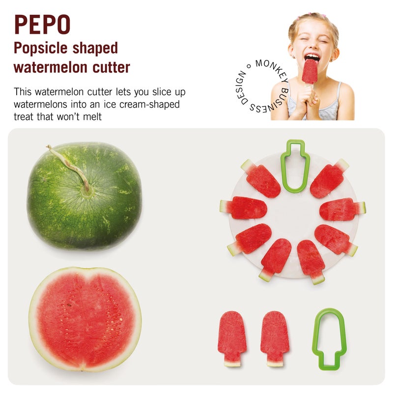 Monkey Business Pepo Watermelon Popsicle Cutter Mold, Stainless Steel Watermelon Slicer, Fun Popsicle Shape Sandwich and Cookie Cutter for Fruits - Image 3